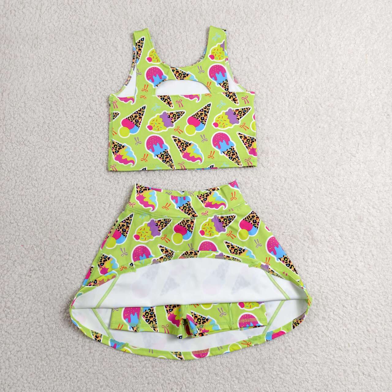 GSD2520 Leopard Ice Cream Tank Top Skort Girls Tennis Active Yoga Clothes Set