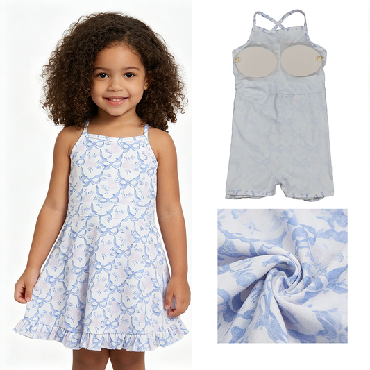 GSD2580 Flowers Bows Girls Strap Knee Length Yoga Dress