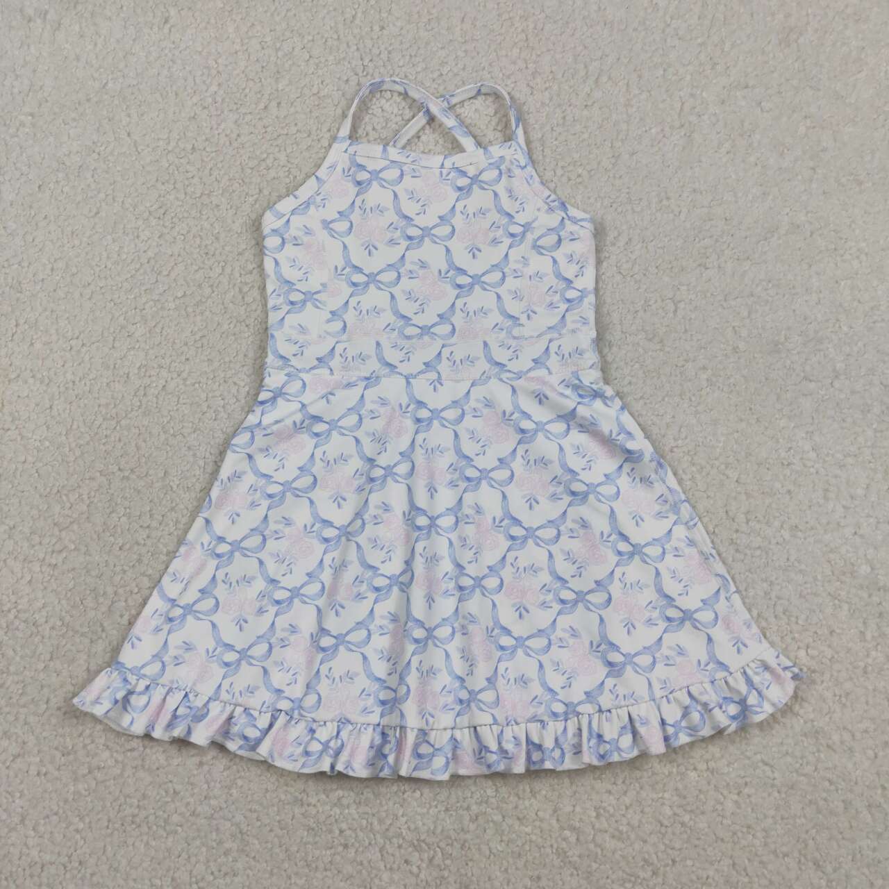 GSD2580 Flowers Bows Girls Strap Knee Length Yoga Dress