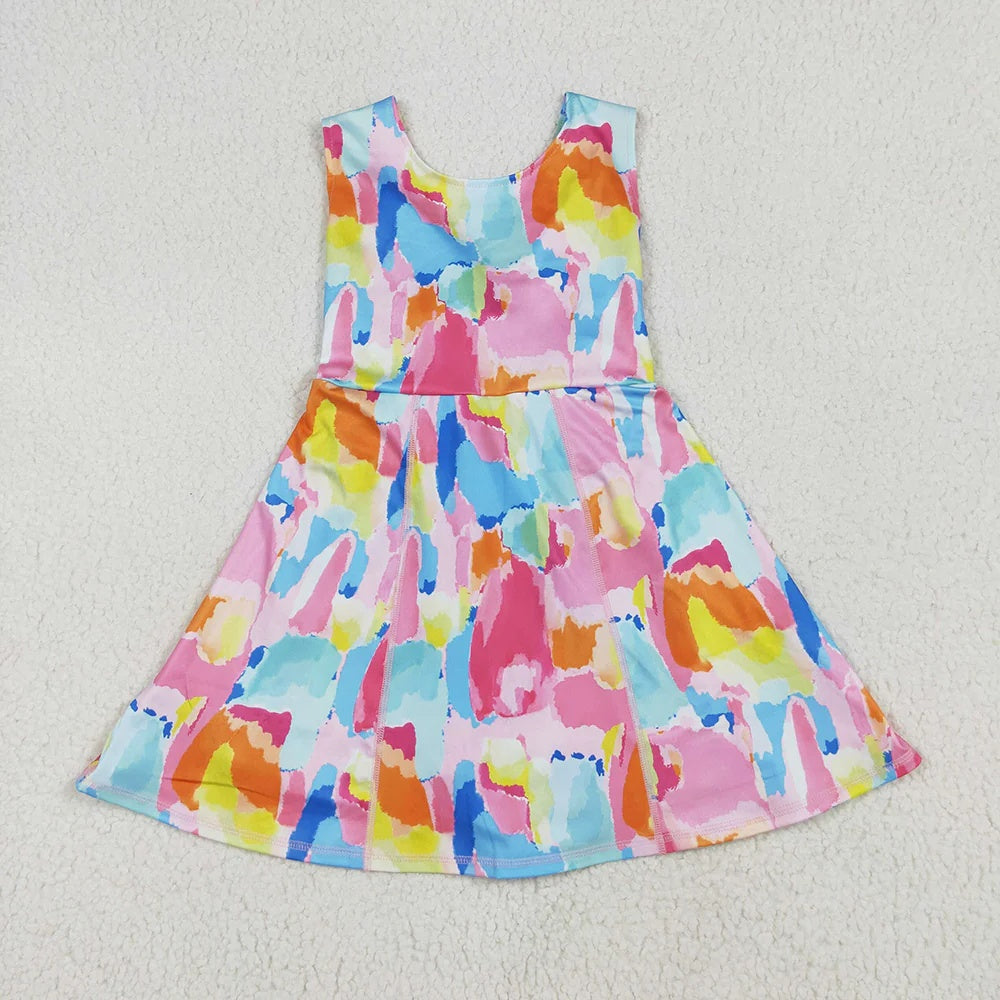 Toddler Girls Sibling Watercolor Tie Dye Sleeveless Crop Top & Skort Set Summer Activewear