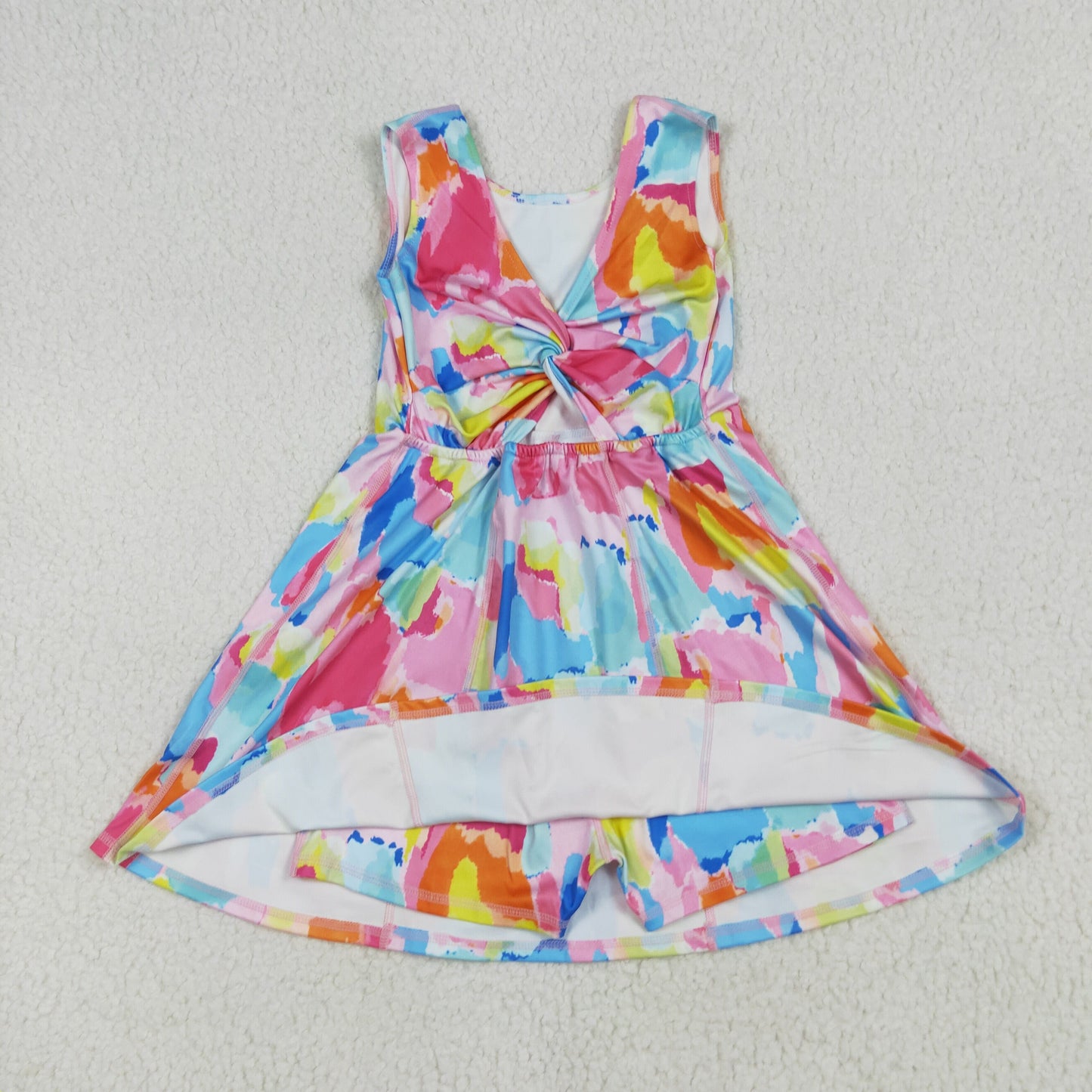 Sibling Baby Girls Sleeveless Flower Bows Yoga Active Shorts Knee Length Dresses