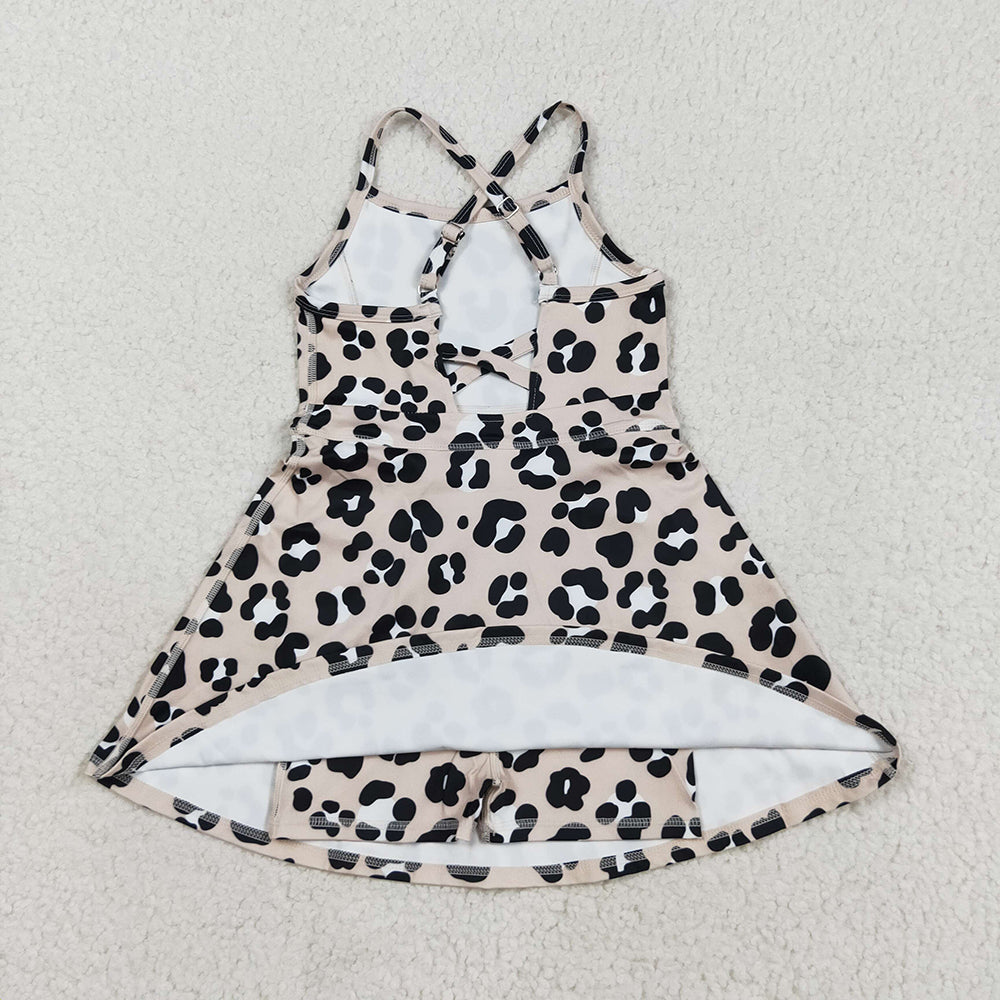 GSD2650 Leopard Strap Ruffle Baby Girls Summer Yoga Dress
