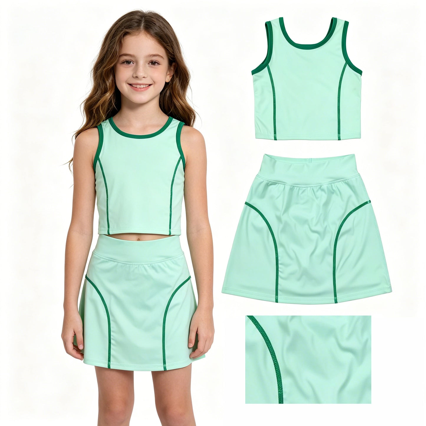 3 Colors Tank Top With Skort Girls Summer Active Clothes Set Sisters Wear Yoga Outfits