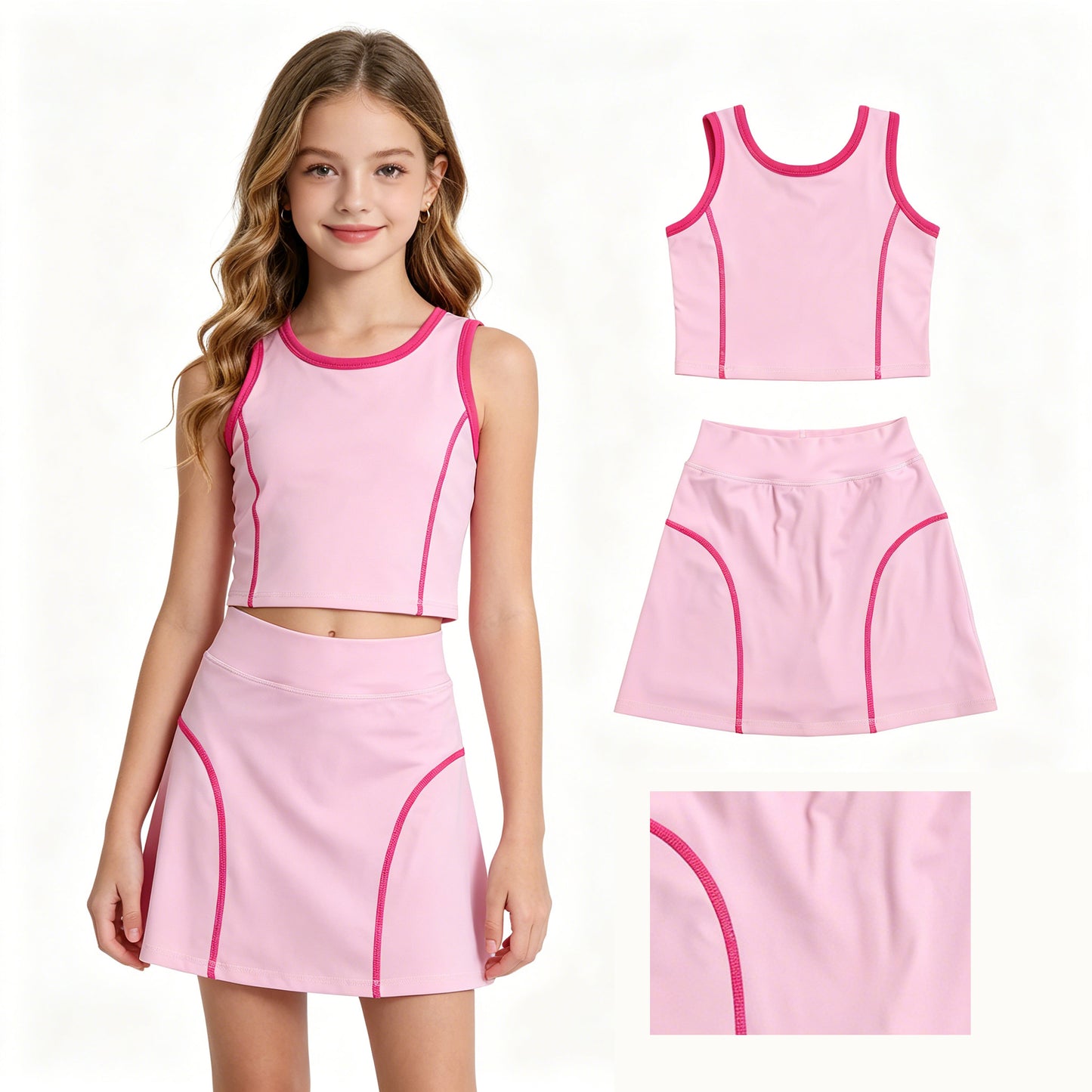 3 Colors Tank Top With Skort Girls Summer Active Clothes Set Sisters Wear Yoga Outfits