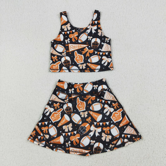 Sibling Baby Girls Team Football Cheer Bows Vest Top Short Skirts Yoga Sets