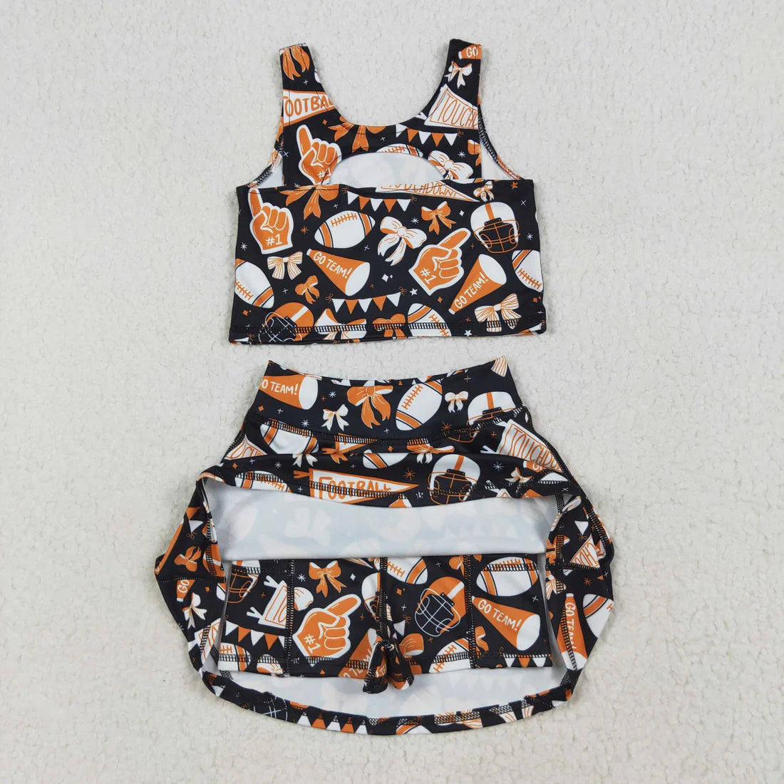Baby Girls Team Orange Football Bows Vest Top Short Skirts