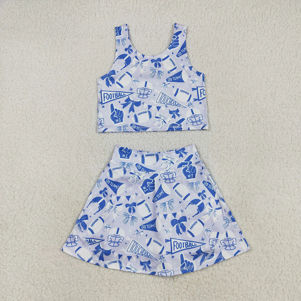 Sibling Baby Girls Team Football Cheer Bows Vest Top Short Skirts Yoga Sets