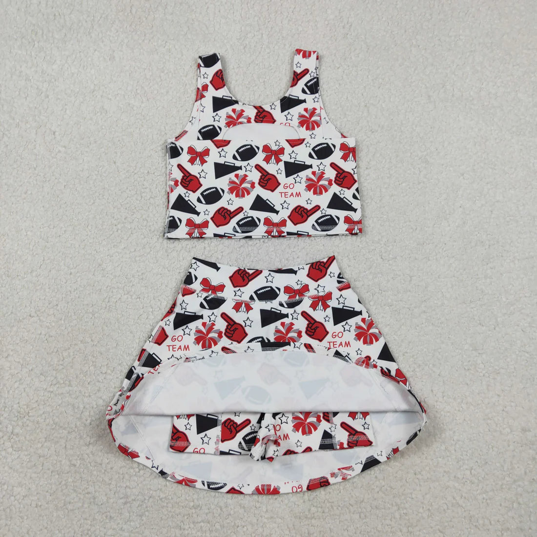 Sibling Baby Girls Team Football Cheer Bows Vest Top Short Skirts Yoga Sets