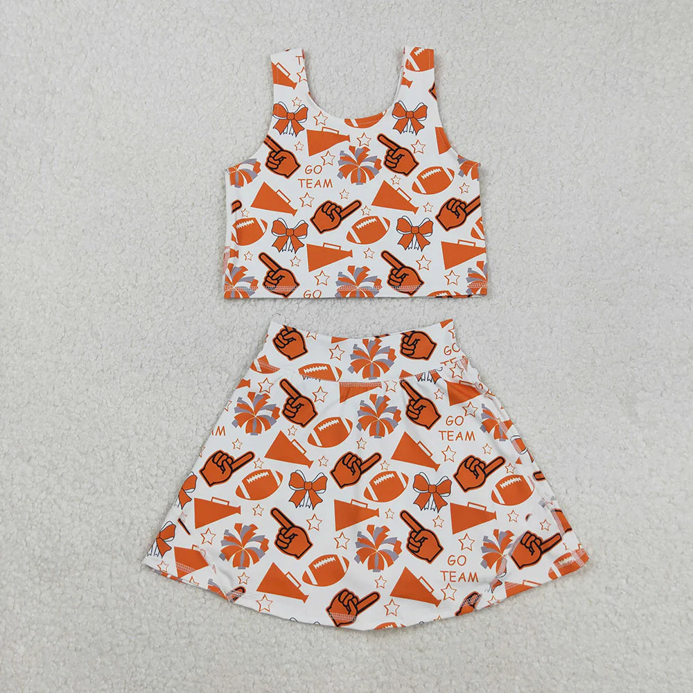 Sibling Baby Girls Team Football Cheer Bows Vest Top Short Skirts Yoga Sets