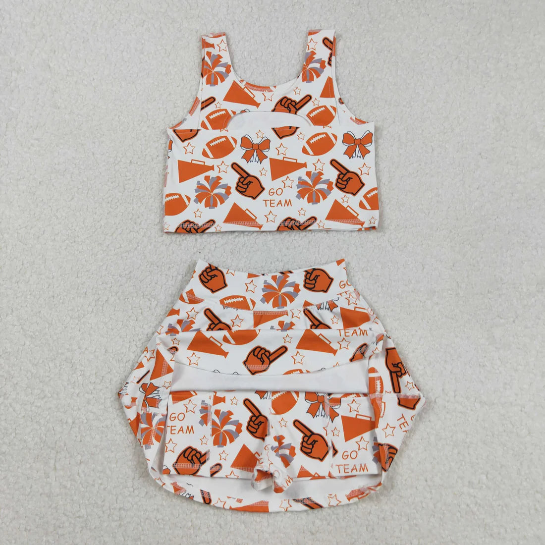 Sibling Baby Girls Team Football Cheer Bows Vest Top Short Skirts Yoga Sets