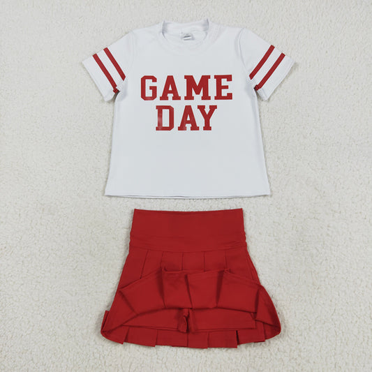 GSD2742 Game Day Top Red Skirts Shorts Girls Summer Yoga Clothes Set