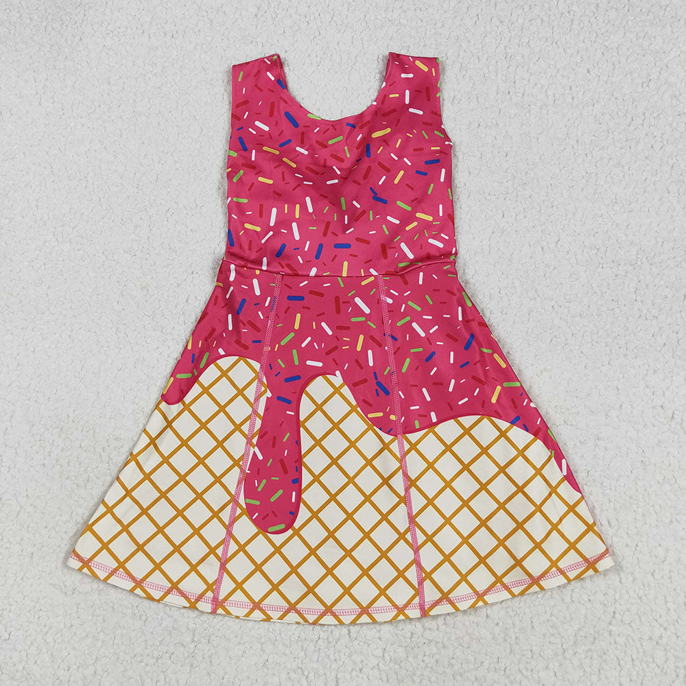 GSD2747 Hot Pink Sprinkle Print Girls Summer Shorts Knee Length Yoga Dress