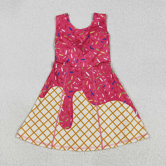 GSD2747 Hot Pink Sprinkle Print Girls Summer Shorts Knee Length Yoga Dress