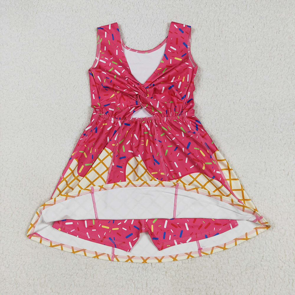 GSD2747 Hot Pink Sprinkle Print Girls Summer Shorts Knee Length Yoga Dress