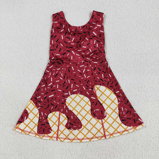 GSD2749 Wine Sprinkle Print Girls Summer Shorts Knee Length Yoga Dress