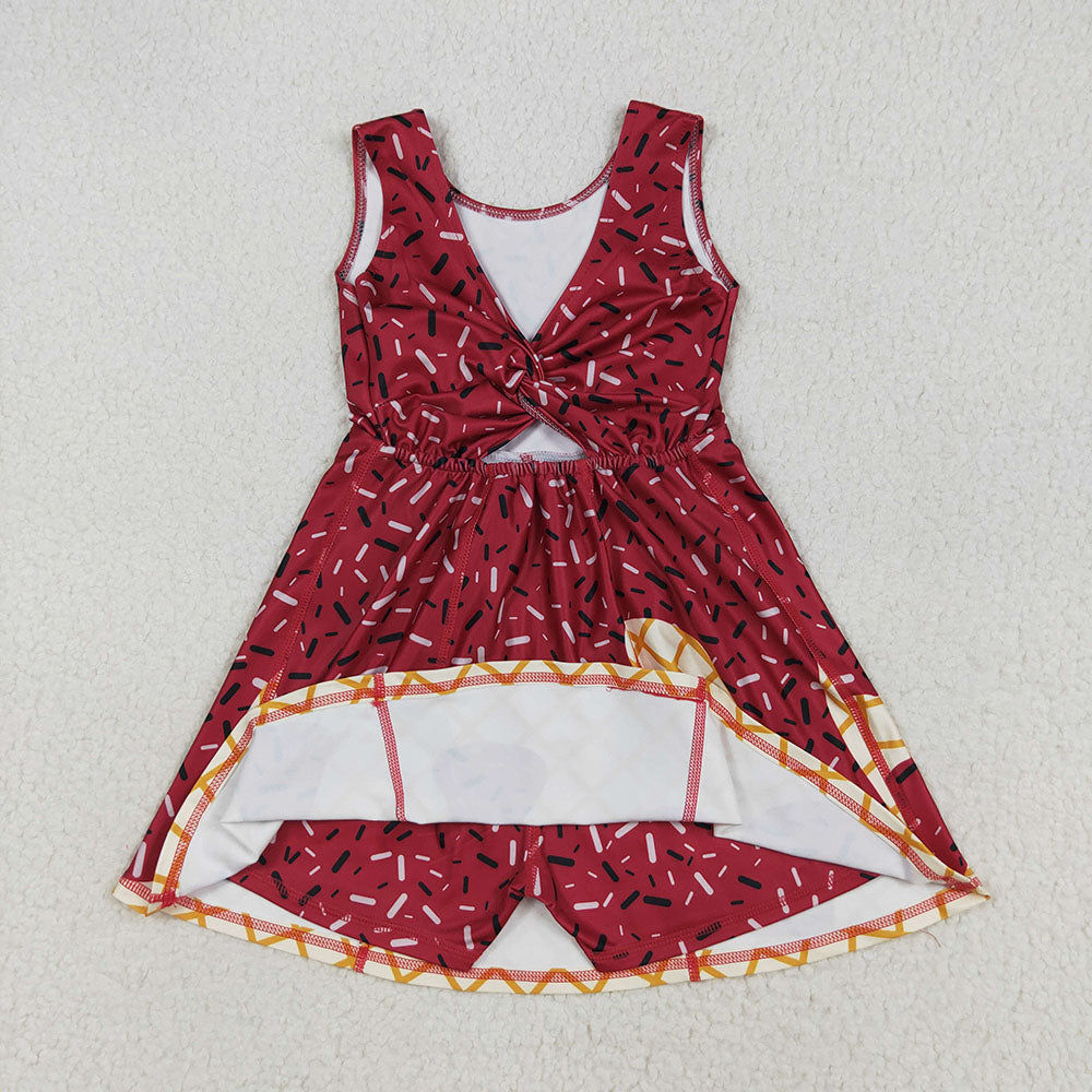 GSD2749 Wine Sprinkle Print Girls Summer Shorts Knee Length Yoga Dress