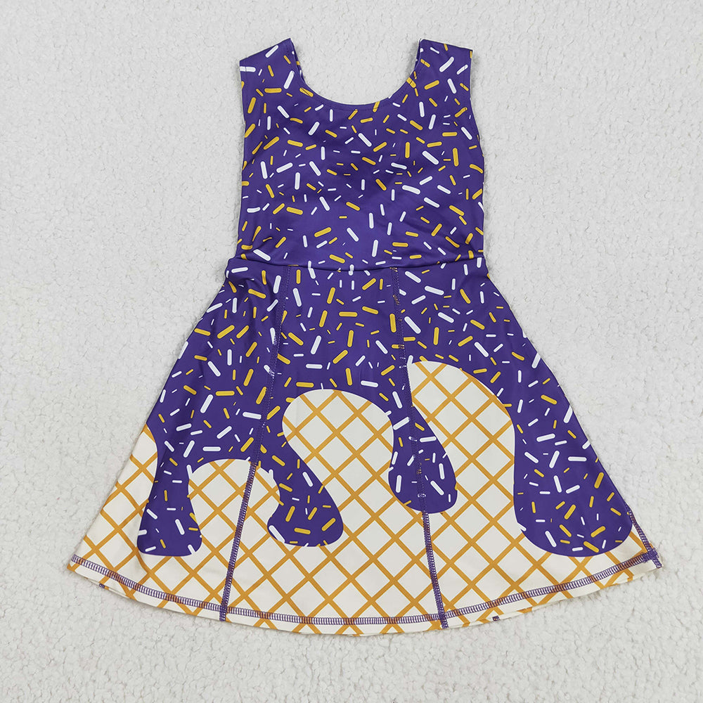 GSD2752 Purple Sprinkle Print Girls Summer Shorts Knee Length Yoga Dress