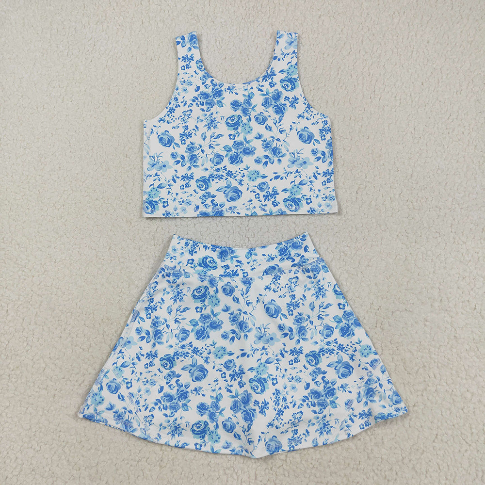 6 Print Tank Top Skirts Shorts Girls Summer Yoga Clothes Set Sibling Wear