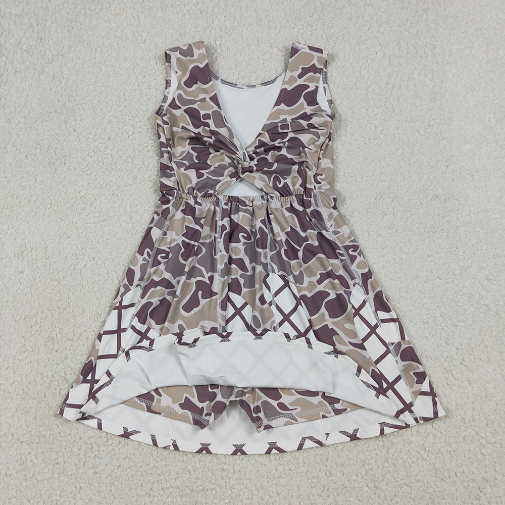 GSD2819 Girls’ Camouflage Grey Waffle Print Sleeveless Yoga Dress