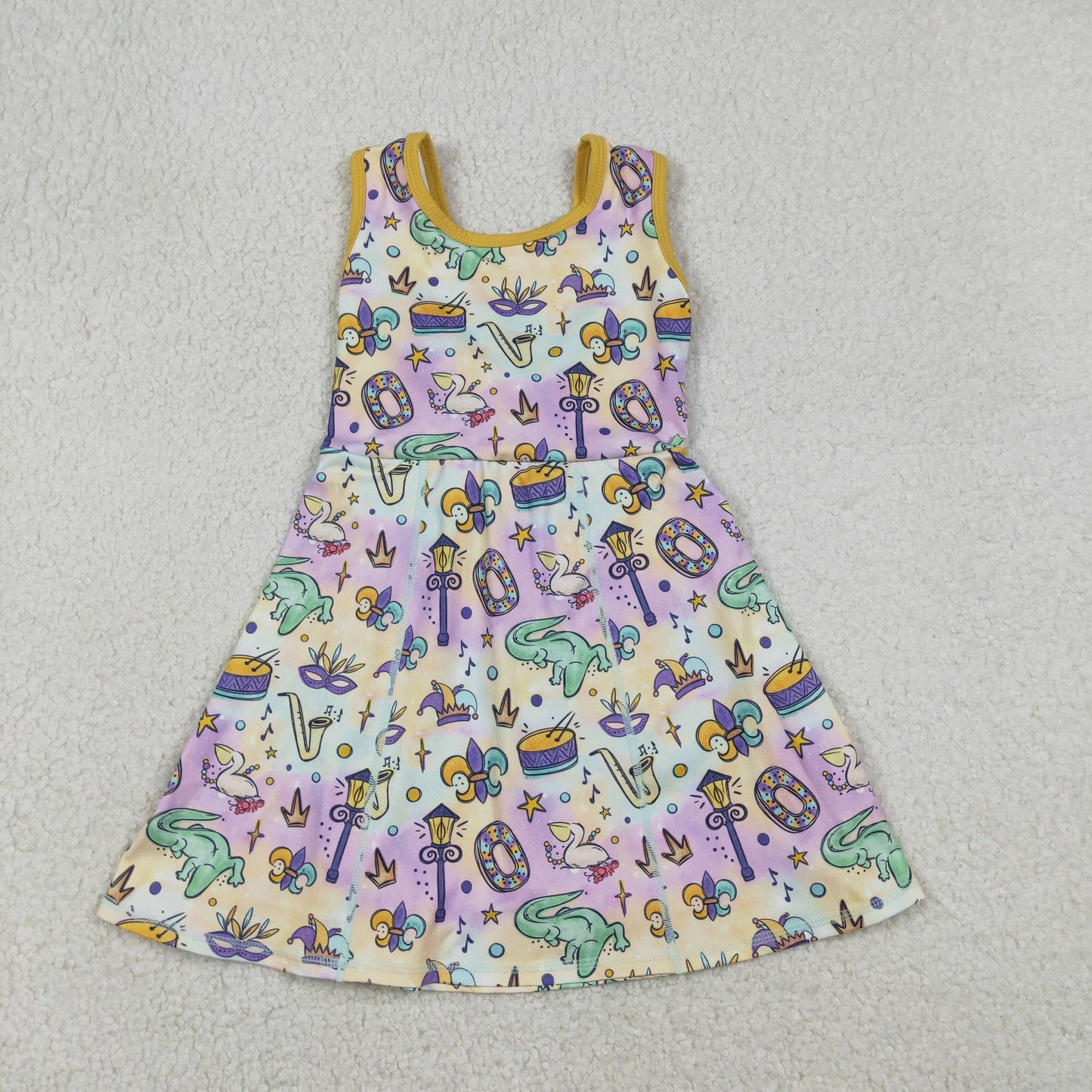 Sibling Baby Girls Sleeveless Mardigras Yoga Active Shorts Knee Length Dresses