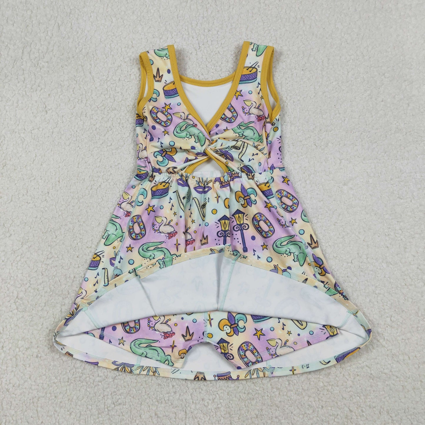 Sibling Baby Girls Sleeveless Mardigras Yoga Active Shorts Knee Length Dresses