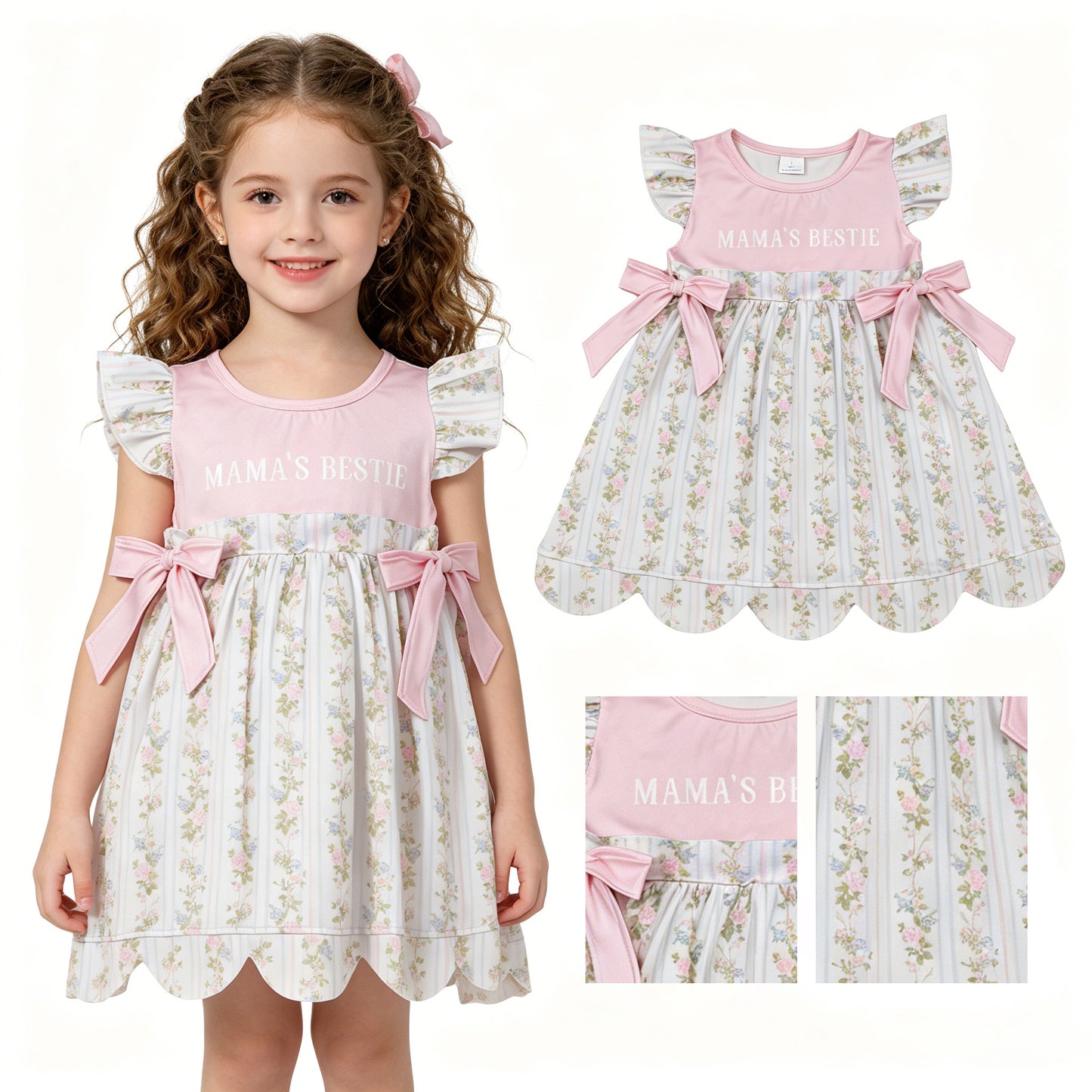 GSD2973 Mama's Bestie Flowers Baby Girls Scallop Summer Dress