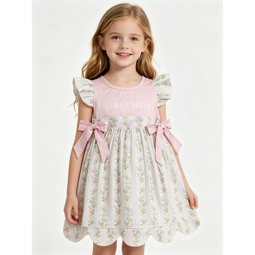 GSD2973 Mama's Bestie Flowers Baby Girls Scallop Summer Dress