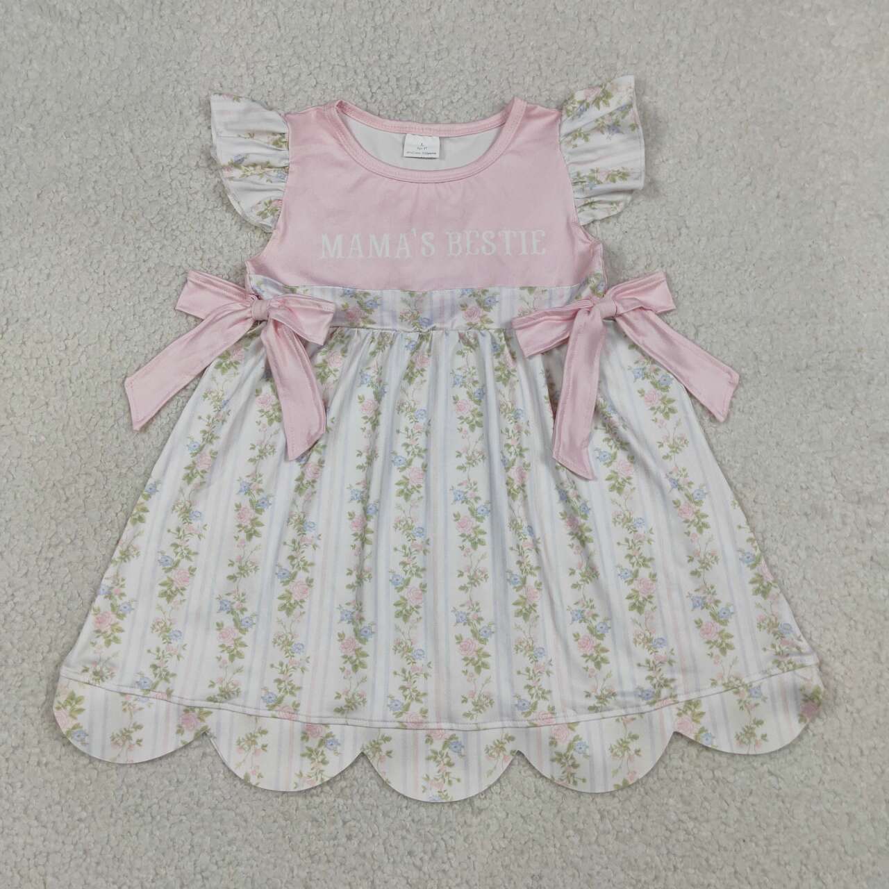 GSD2973 Mama's Bestie Flowers Baby Girls Scallop Summer Dress
