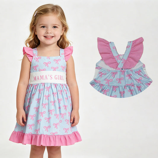GSD2980 MAMAS GIRL Bows Strap Print Girls Summer Knee Length Dress