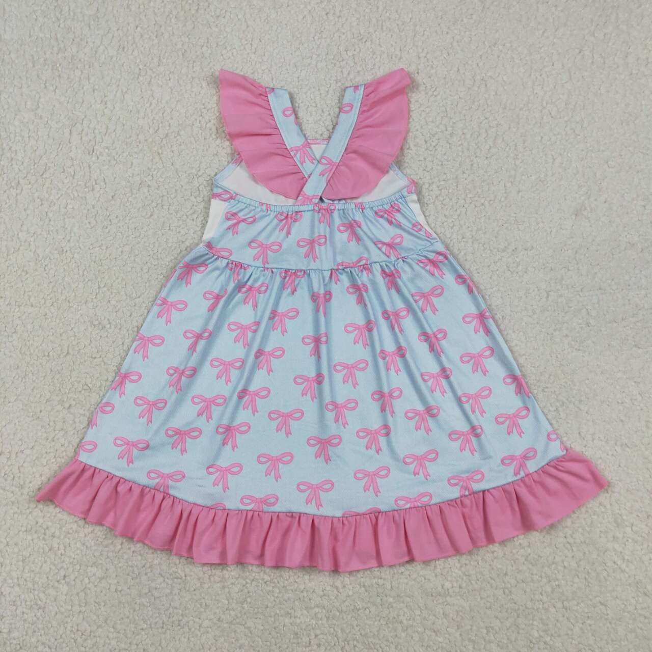 GSD2980 MAMAS GIRL Bows Strap Print Girls Summer Knee Length Dress