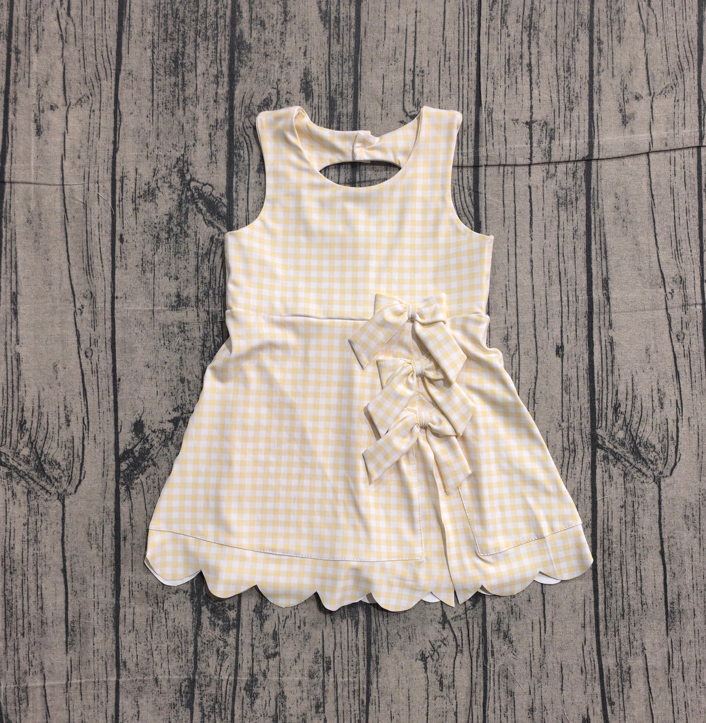 (In Production) GSD3027 Baby Girls Yellow Gingham Bow Sleeveless Active Dress