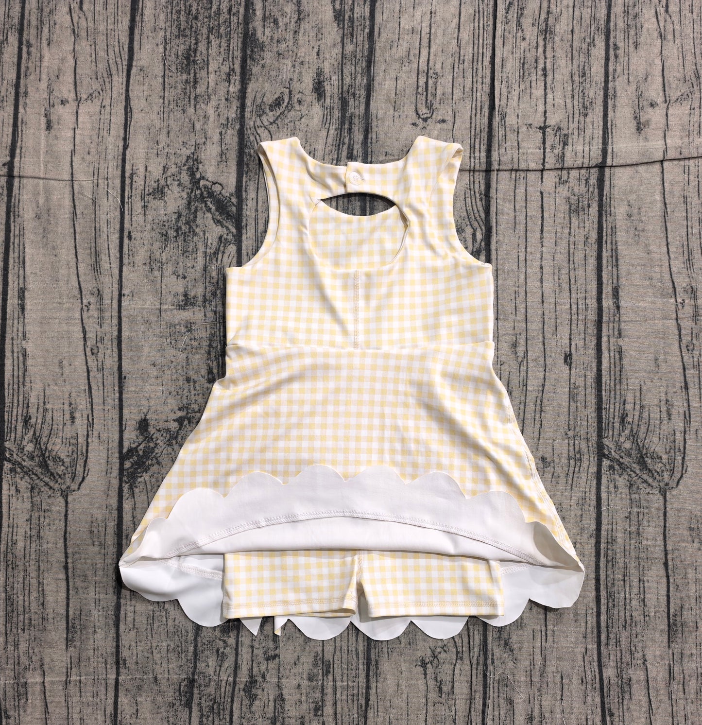 (In Production) GSD3027 Baby Girls Yellow Gingham Bow Sleeveless Active Dress