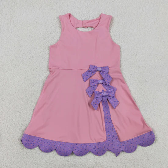 Sibling Baby Girls Sleeveless Bows Shorts Scallop Knee Length Dresses