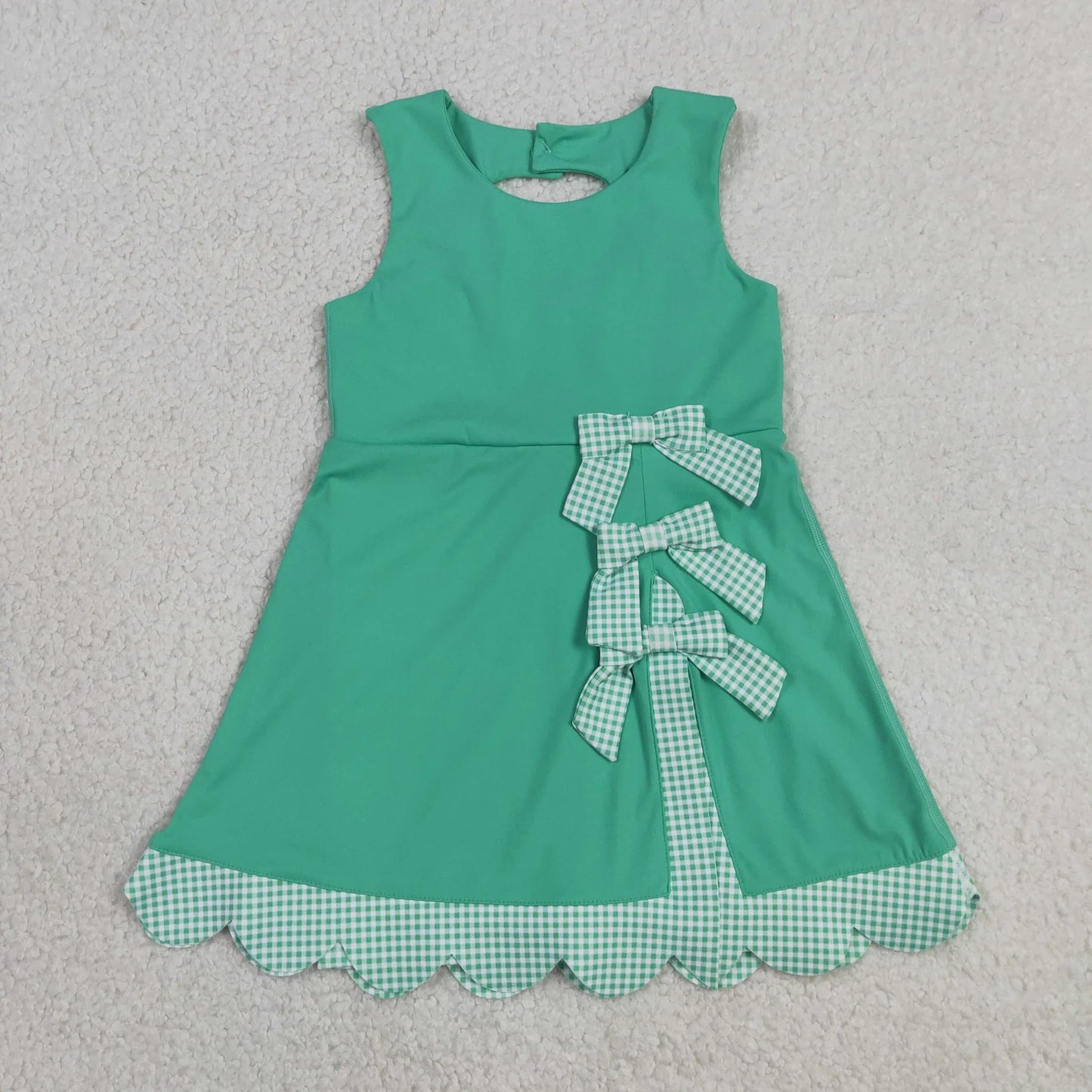 Sibling Baby Girls Sleeveless Bows Shorts Scallop Knee Length Dresses