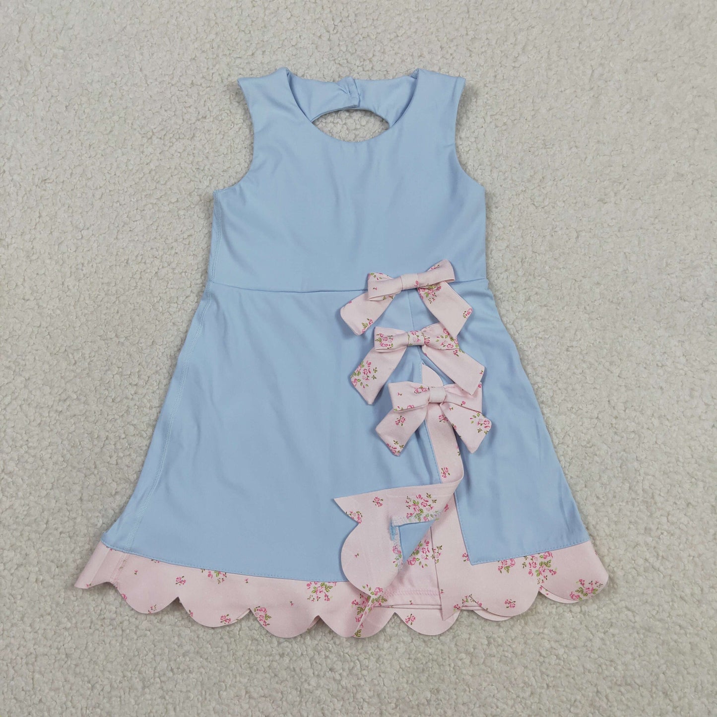 Sibling Baby Girls Sleeveless Bows Shorts Scallop Knee Length Dresses