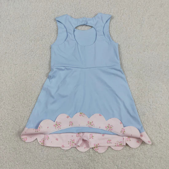 Sibling Baby Girls Sleeveless Bows Shorts Scallop Knee Length Dresses