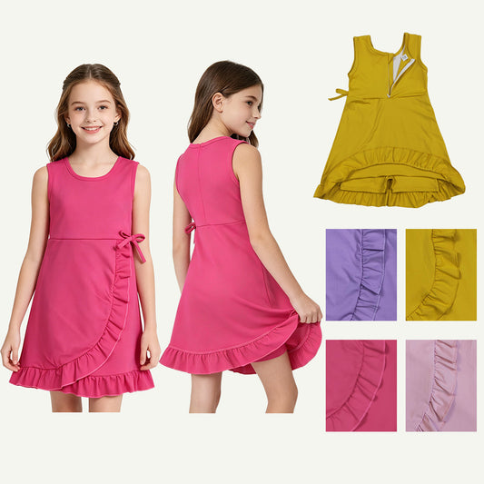 4 Colors Baby Girls Ruffle Yoga Sleeveless Zipper Shorts Dresses Sisters Wear