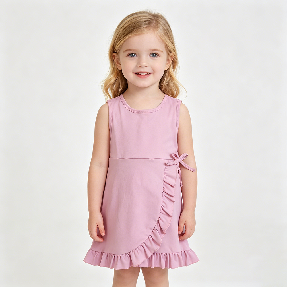 4 Colors Baby Girls Ruffle Yoga Sleeveless Zipper Shorts Dresses Sisters Wear
