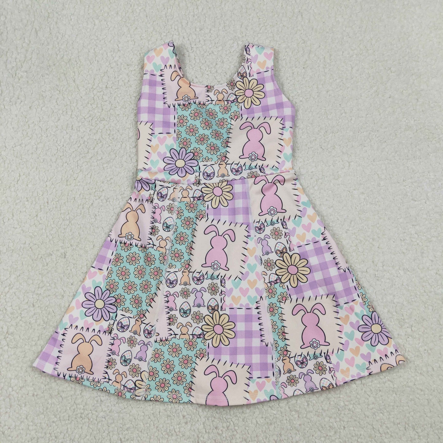 Sibling Baby Girls Sleeveless Rabbits Flowers Yoga Active Shorts Ruffle Knee Length Dresses