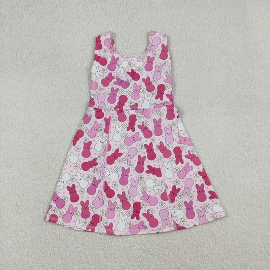 Sibling Baby Girls Sleeveless Rabbits Flowers Yoga Active Shorts Ruffle Knee Length Dresses