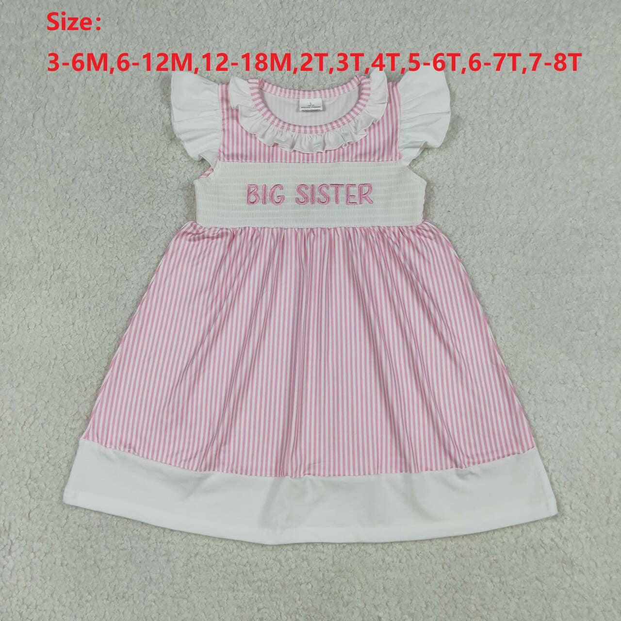 BIG & LIL SISTER Embroidery Baby Girls Pink Stripe Smocked Dress & Romper Sisters Wear