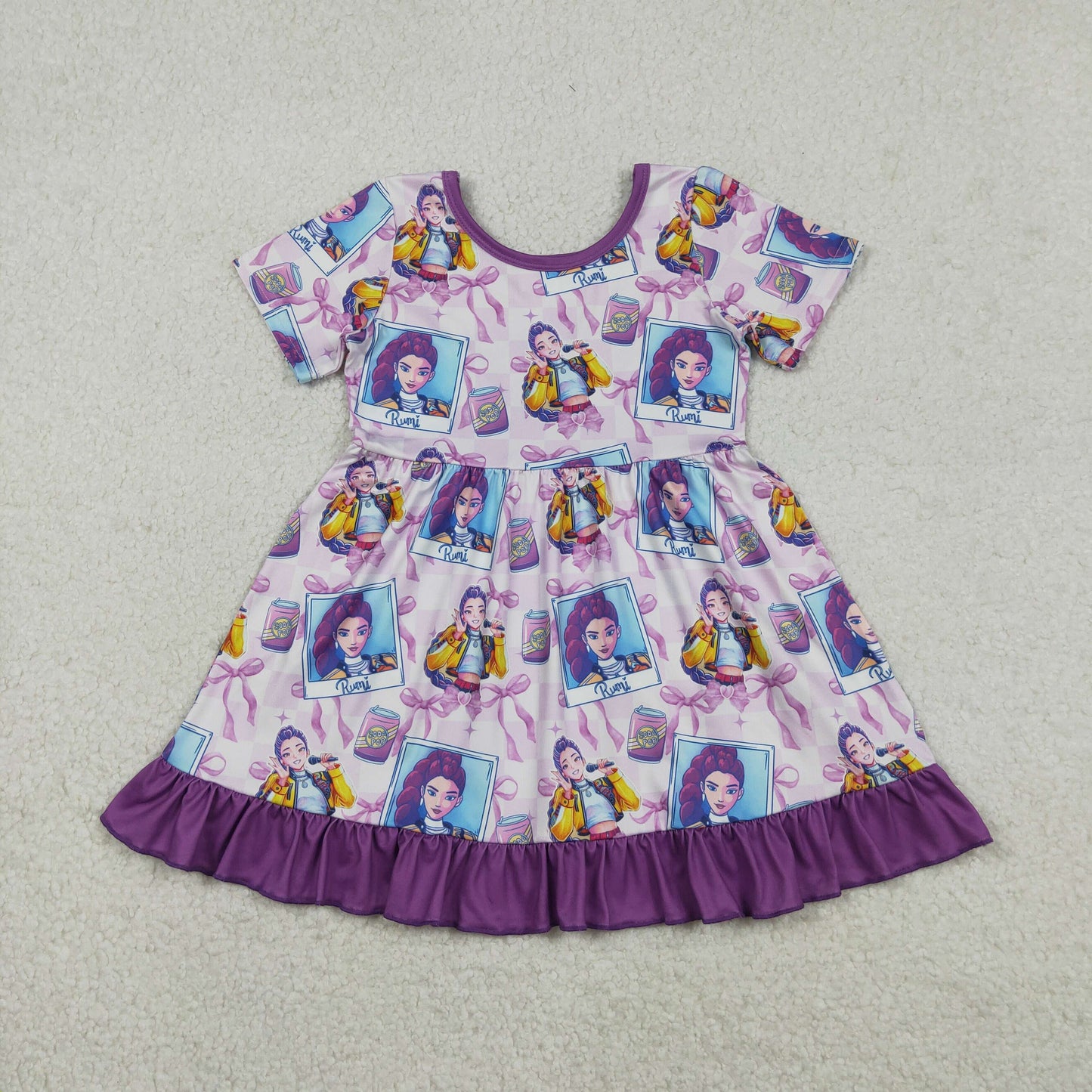 Sibling Baby Girls Short Sleeves Demon Hunter Ruffle Knee Length Dresses