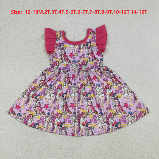 GSD3273 Girls Cartoon Demon Pink Flutter Sleeve Twirl Dress
