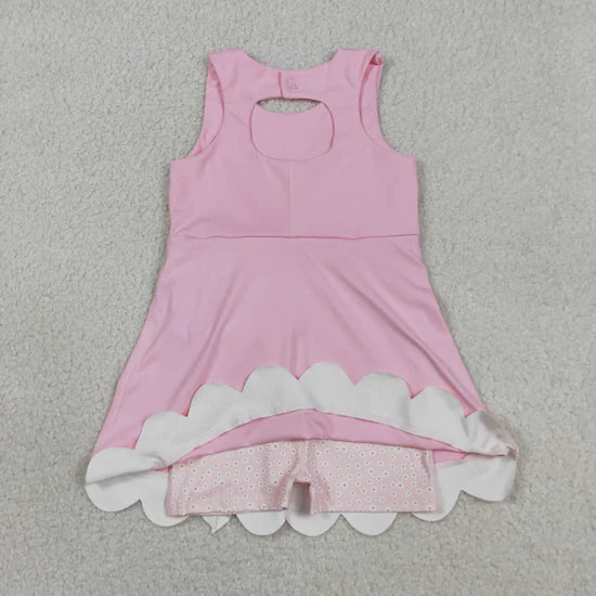 Sibling Baby Girls Sleeveless Bows Shorts Scallop Knee Length Dresses