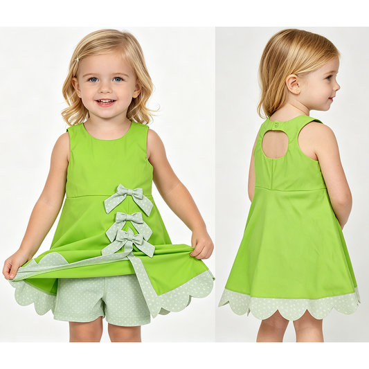 Lime Color Girls Summer Bows Scallop Yoga Dress
