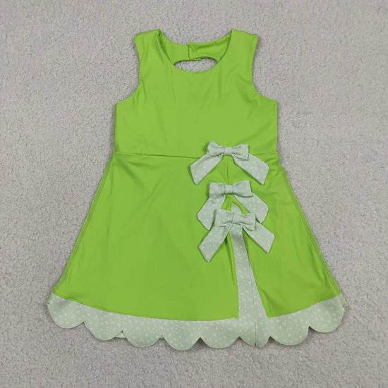 Sibling Baby Girls Sleeveless Bows Shorts Scallop Knee Length Dresses