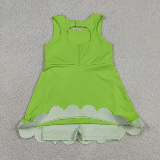 Sibling Baby Girls Sleeveless Bows Shorts Scallop Knee Length Dresses