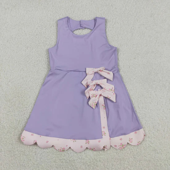 Sibling Baby Girls Sleeveless Bows Shorts Scallop Knee Length Dresses