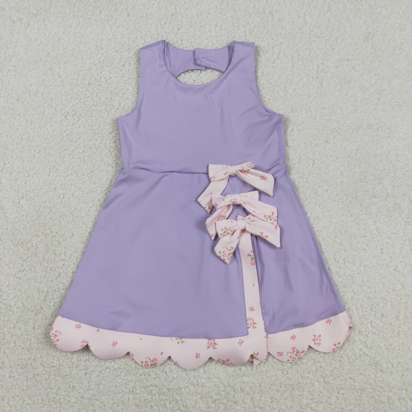 Sibling Baby Girls Sleeveless Bows Shorts Scallop Knee Length Dresses
