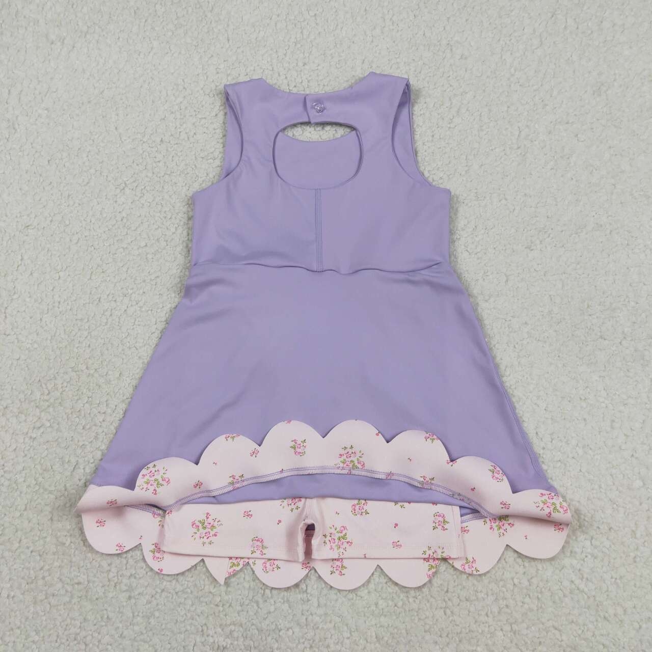 GSD3317 Pink Floral Bows Scallop Edge Baby Girls Purple Sleeveless Yoga Dress